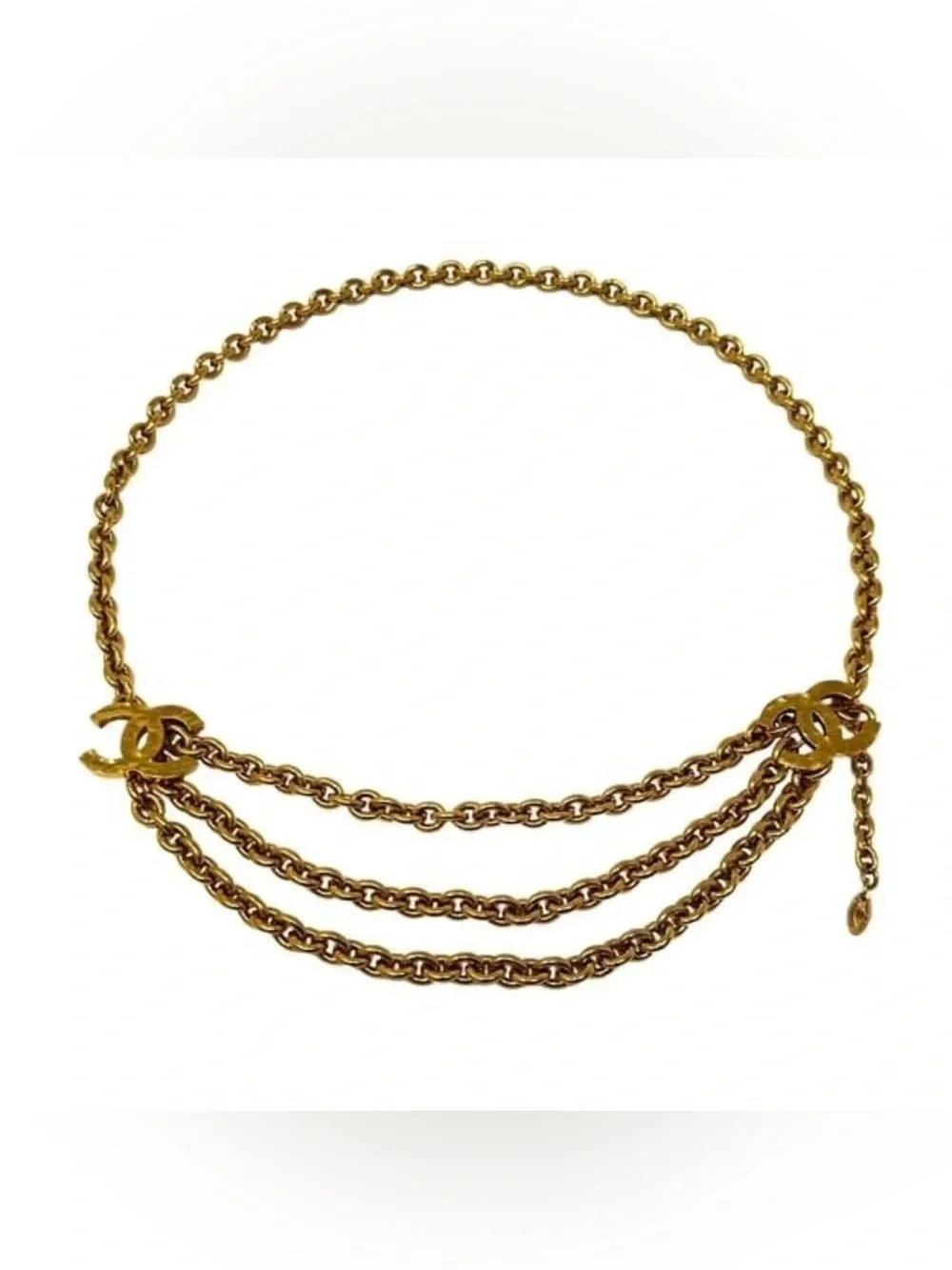 Authentic CHANEL gold plated CC triple chain hanging belt vintage 80cm